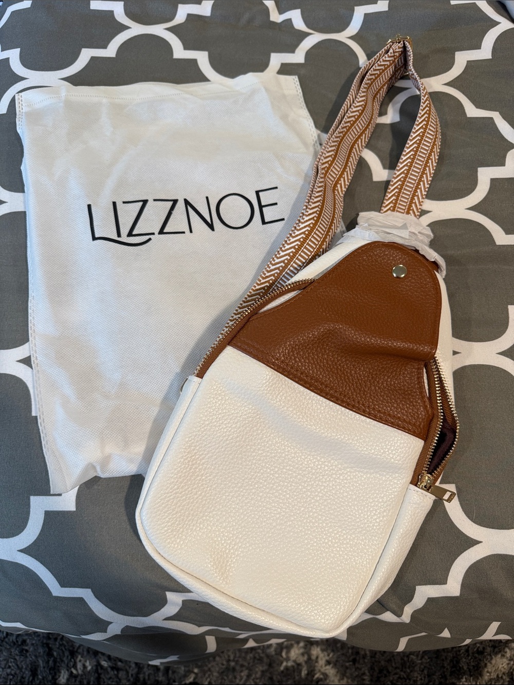 Lizznoe White and Brown Crossbody Sling Bag